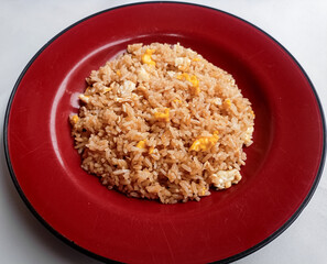 Fried rice with egg isolated on white background. Clipping path.