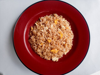 Fried rice with egg isolated on white background. Clipping path.