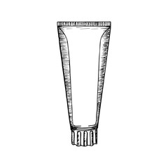 Toothpaste sketch vector line illustration. In-home dental hygiene, dental care. Vector hand-drawn outline drawing isolated on white backdrop