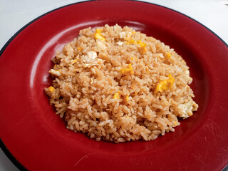 Fried rice with egg isolated on white background. Clipping path.