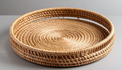 empty wicker basket on plain background