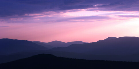 scenic summer lanfdscape, awesome morning dawn view, location Carpathian mountains, Ukraine, Europe, Krasna range near Kolochava and Hust, Transcarpathian region