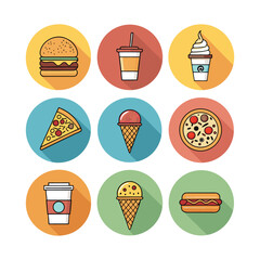 Delicious Delights: Vibrant illustration showcasing a variety of delightful, mouthwatering food items arranged in a colorful and visually appealing grid pattern.