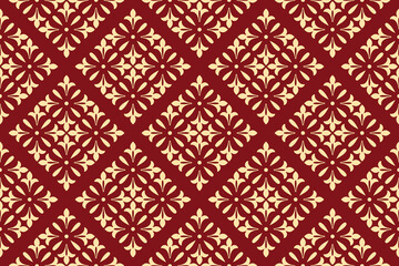 Flower geometric pattern. Seamless vector background. Golden and red ornament. Ornament for fabric, wallpaper, packaging. Decorative print