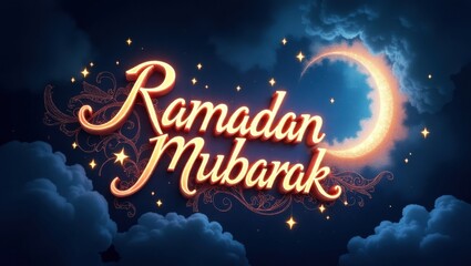 Naklejka premium Ramadan Mubarak Wishes Under Moonlit Skies with Glowing Stars