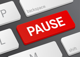 Close Up Pause Button on Laptop or Computer Keyboard for Media Control, Video Playback, and 3D Technology Illustration