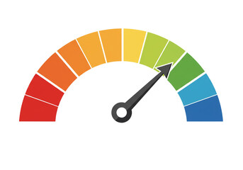 A colorful gauge with a black needle pointing towards the middle, indicating a moderate level or status