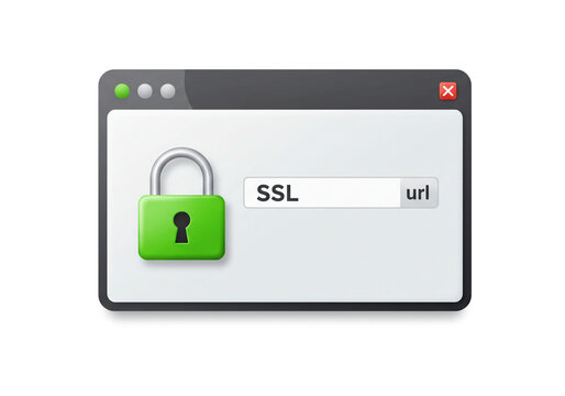 A window displaying ssl url with a green padlock icon indicating secure connection and data encryption