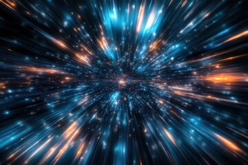 Naklejka premium Fast travel experience through a blue spiral galaxy filled with vibrant stars and cosmic energy, Fast traveling through the blue spiral galaxy in the universe, zooming galaxy