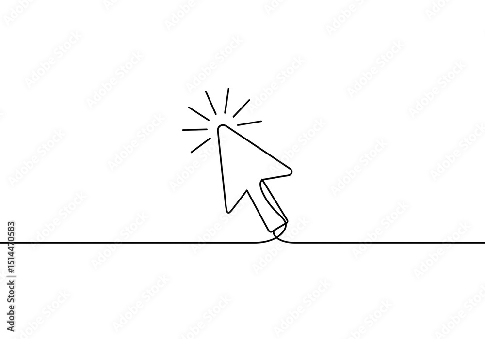 Poster a minimalistic line drawing of a cursor clicking on a line against a white background in simple styl
