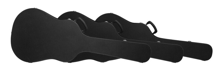 Musical instrument - Three Black acoustic guitar hard cases. Isolated white