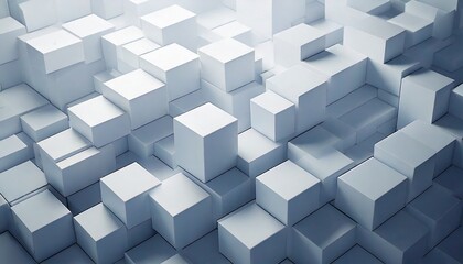 Abstract geometric pattern of white 3D cubes, staggered layout, modern banner style with empty space for text