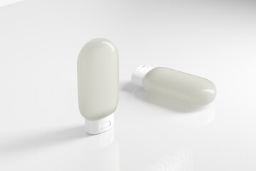 Upside down bottle mockup, Squeeze Lotion Bottle with Flip Top Cap packaging, flat oval shape containers, inverted shampoo bottle mockup, translucent plastic cosmetic bottle mockup