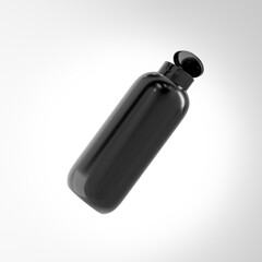 Black plastic lotion bottle mockup, falt oval shape shampoo and hair conditioner packaging, black plastic squeeze bottle with flipcap, liquid bodycare product container, 100 ml skincare plastic bottle