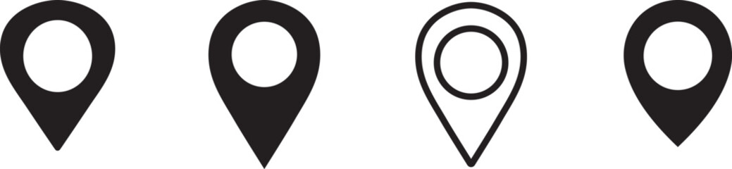 Minimalist Black Location Pin Icons Set, Vector Map Markers, Clean and Crisp Designs for Navigation and Mapping, High-Quality Geolocation Markers