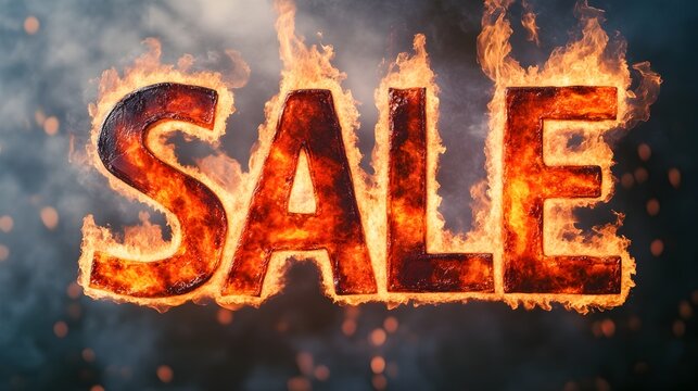 Fiery Sale Concept with Bold Flaming SALE Text on White Background
