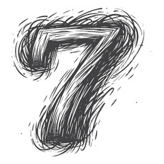 Obraz premium Vintage Hand-Drawn Sketch Style Number 7 Illustration – Typography Engraving for Numerical Design, Stickers, Label, and T-Shirts