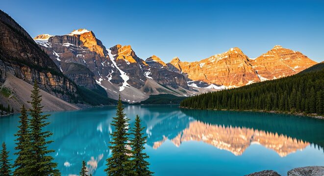 Lake moraine canada alberta banff national park mountains reflection landscape
