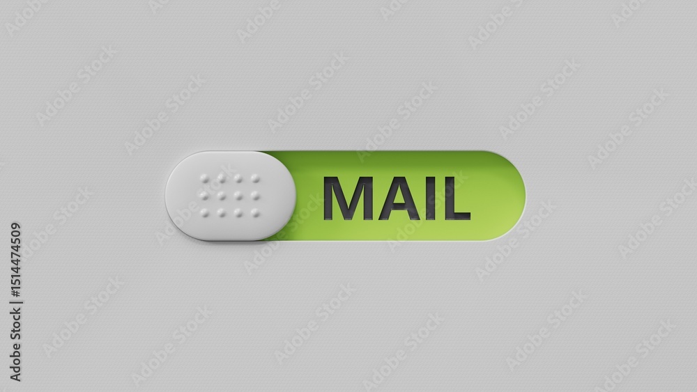 Poster mail.slide switch spelling.flat lay view from above on slide switch buttons.it technology concept.3d