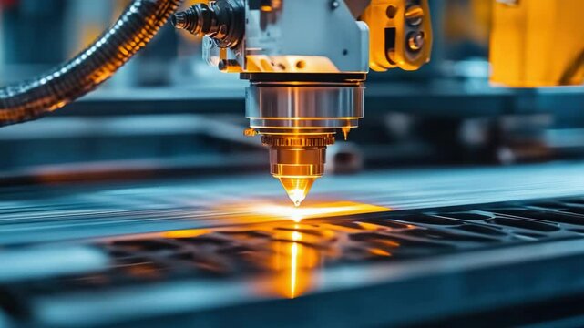 In this , we see an advanced manufacturing process in action. The use of a precision robotic arm with a laser attachment allows for accurate cutting and shaping of metal parts.