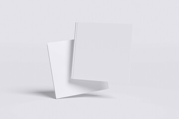 White front and back view of square cover book with grey background color for mockup template