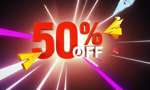 50% off text ray background 4k video