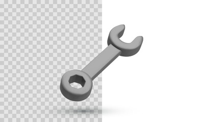 Wrench Tool Rendered In Realistic 3D Style, Featuring Open And Closed Ends For Mechanical Repair Or Maintenance. Clean Vector Illustration For Construction And Technical Concepts.