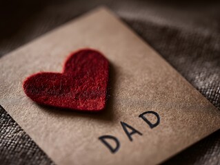 Card with “DAD” written on it, decorated with a red felt heart.