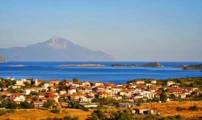 Ammouliani Island in Greece, View of the Athos Mountain