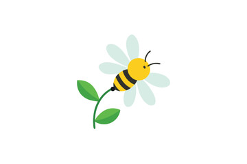 Bee hovering over a daisy with natural details vector art illustration