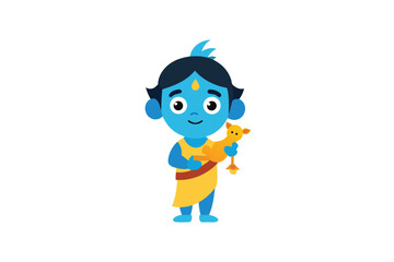 Child Krishna holding dhanuk playfully with cultural elements vector art illustration