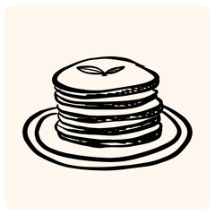 Stack of Hand-Drawn Pancakes on a Plate Outline with background cream