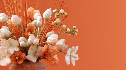 Elegant Autumnal Flower Arrangement in Terracotta Vase
