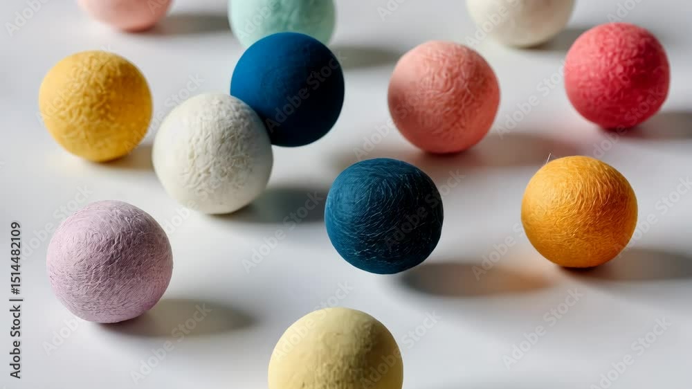 Poster collection of colorful balls, some of which are white, are arranged in a row. the balls are of vario