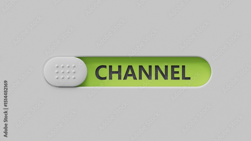 Poster word channel made with slide switch.close up of slide switch,business concept.3d rendering on green 