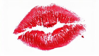 red lipstick kiss on white background