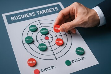 Fototapeta premium A strategy-focused approach highlights business targets with markers showing varied success and failure outcomes emphasizing decision-making and growth potential