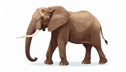 Fototapeta premium African elephant animal with large ears and tusks walking on white background, showing detailed skin texture and trunk in natural pose