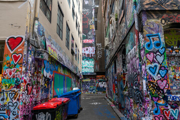 Fototapeta premium graffiti streets, Melbourne streets, city streets. graffiti in downtown, urban life