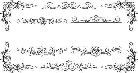 Intricate Line Art Flourishes with Scroll and Floral Motifs