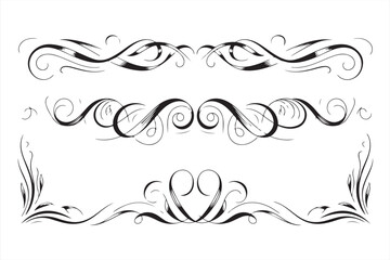 Fototapeta premium Fancy Line Art Flourishes with Floral Motifs for Invitations
