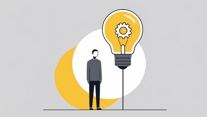 Innovative Idea Generation: Person with Bright Lightbulb and Gear Symbolizing Creative Problem Solving