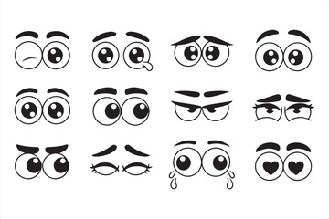 Set of Cartoon Eyes Expressing Different Emotions for Animated Projects