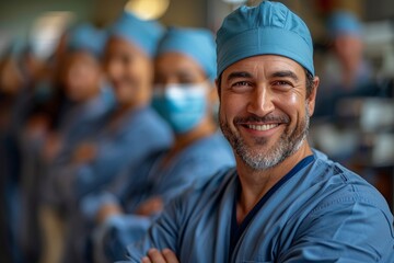 Surgeons perform a precise operation in a modern operating room, showcasing teamwork and skill.