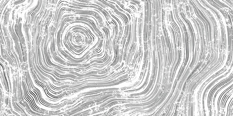 Log cut, wood texture, tree rings pattern, shades of gray, rough vector background