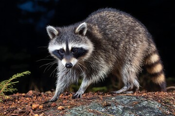 Naklejka premium Raccoon portrait in natural forest setting