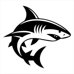 Fierce Shark Logo Illustration in Bold Black and White Vector Style
