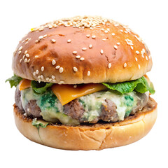 moldy unhealthy spoiled burger isolated on white background,PNG