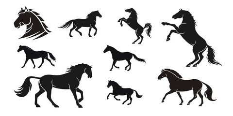 set of horses silhouettes