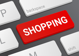 Fototapeta premium Close up Shopping Button on Computer Keyboard with White Text for Online Shopping Ecommerce Marketing and Website Interface Illustration